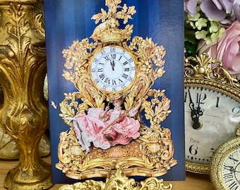 Almost Midnight (Fragonard The Swing & Ormolu Rococo Clock) 5 x 7” Illustrated Greeting Card, French Vintage, Versailles, Marie Antoinette