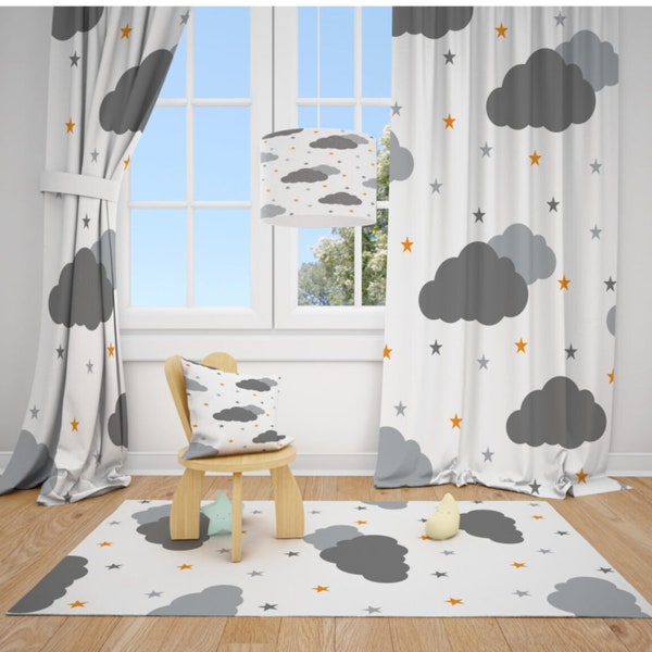 Clouds and Stars Baby Boy Room Curtains Nursery Curtains Window Curtains