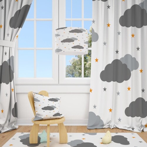 Yellow and Gray Stars Baby Boy Room Curtains Nursery Curtains Etsy