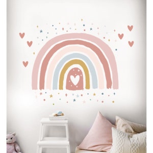 Boho Pink Rainbow and Hearts Wall Sticker Girls Room Wall Decor Nursery Wall Decal image 2