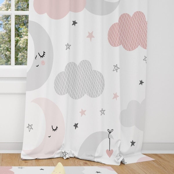 Clouds Moon and Stars Baby Girl Room Curtains Nursery Curtains Window Curtains