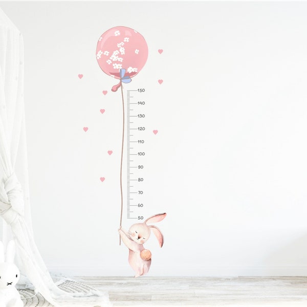 Balloon and Rabbit Height Chart Wall Sticker Girls Room Wall Decor Nursery Wall Decals