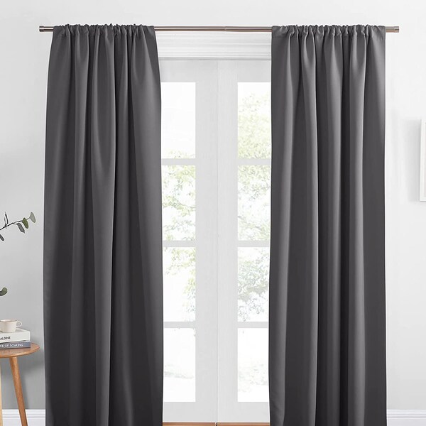 Grey Blackout Curtains, Light Block, Solid Colors Curtains, Thermal Insulated Blackout Curtain Panels, Rod Pocket Drapes