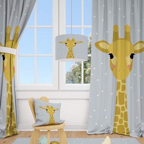 Giraffe Baby Boy Room Curtains Nursery Curtains Window Etsy