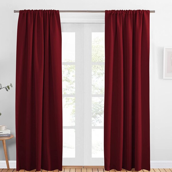 Burgundy Red Blackout Curtains, Draperies, Curtains, Room Darkening, Rod Pocket Top, Thermal Insulated, Noise Reducing, Bedroom Curtains