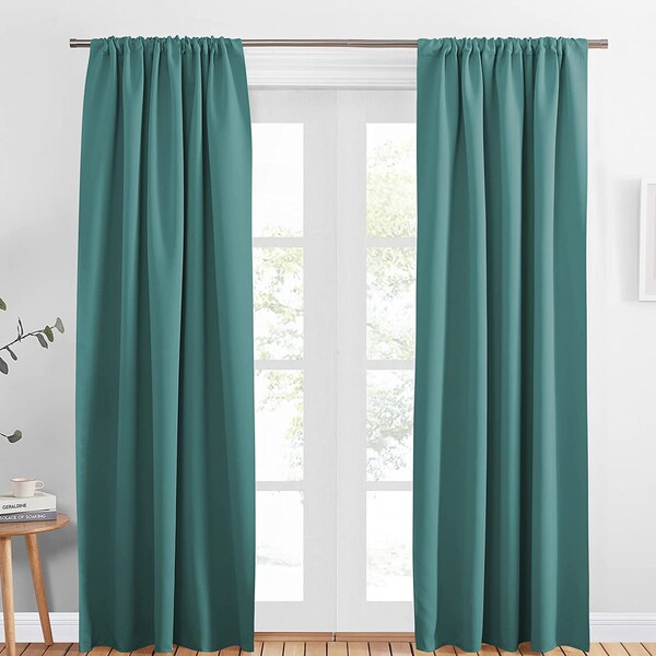 Sea Teal Blackout Curtains Long Drapes Rod Pocket Thermal Panels Solid Soft Short Curtain Shades Light Block for Kitchen/Bathroom/Bedroom