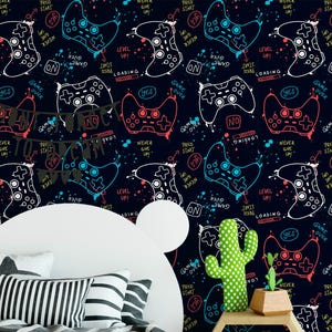 Video Gamer Wallpaper, Playroom Wall Mural, Peel and Stick Wallpaper