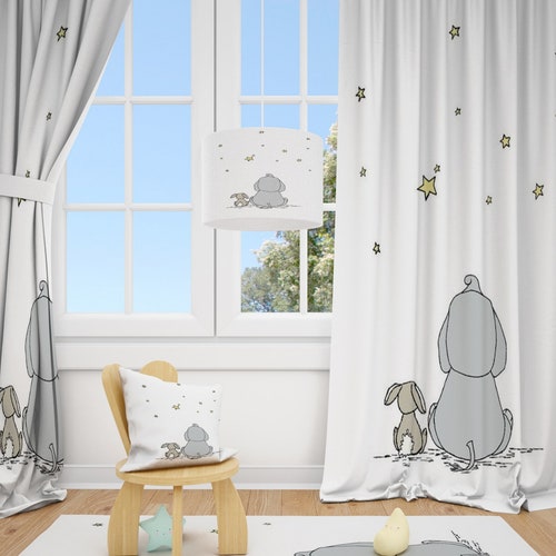 Cute Elephants Baby Boy Room Curtains Nursery Curtains Window Etsy