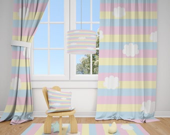 Clouds and Colorful Lines Baby Girl Room Curtains Nursery Curtains Window Curtains