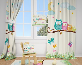 NEW Tossed Owls Birds Baby Nursery Gray Pink White Valance Curtain 