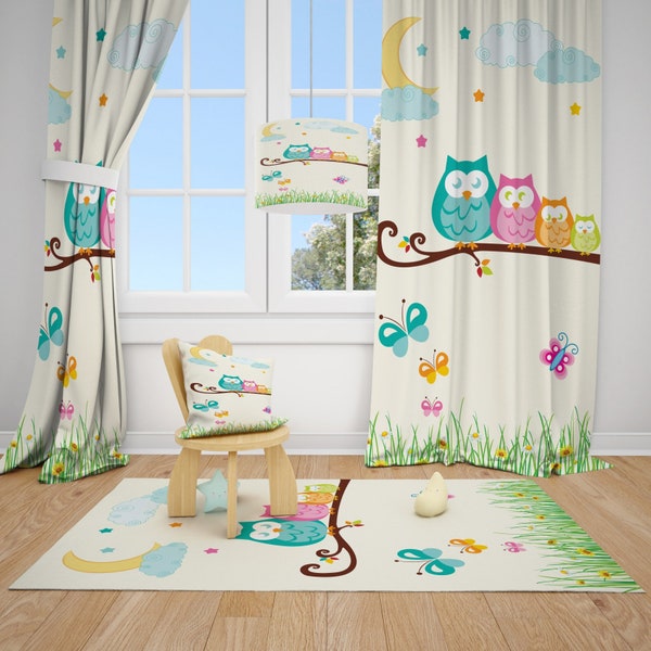 Owl Family Baby Girl Room Curtains Nursery Curtains Window Curtains