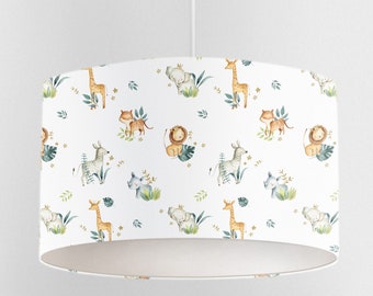 Safari Animals Lampshade, Nursery Ceiling Lampshade, Kids Room Lampshade, Drum Ceiling Lamp Shade, Light Shade