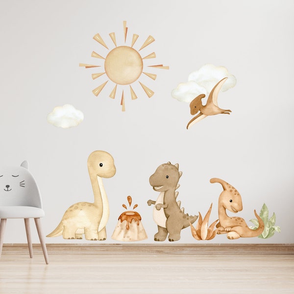 Aquarelle Bébé Dino Bébé Garçon Chambre Stickers Muraux Pépinière Stickers Muraux Enfants Chambre Stickers Muraux