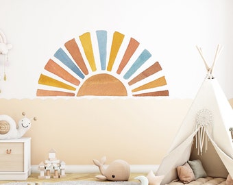 Großes Wandtattoo aufgehende Sonne, Aquarell Boho Sonne, Wandtattoo Kinderzimmer, Wandtattoo Kinderzimmer, geschlechtsneutrales Wandtattoo