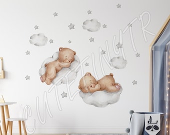 Cute Teddy Bears and Clouds Wall Sticker Boys Room Wall Decor Nursery Wall Decal