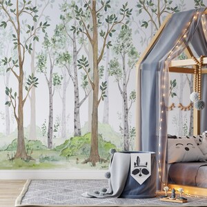 Watercolor Forest Trees Wallpaper Peel and Stick Kids - Etsy