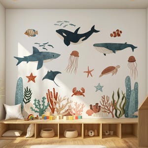 Stickers muraux aquarelle animaux marins : autocollants amovibles pour chambre d'enfant