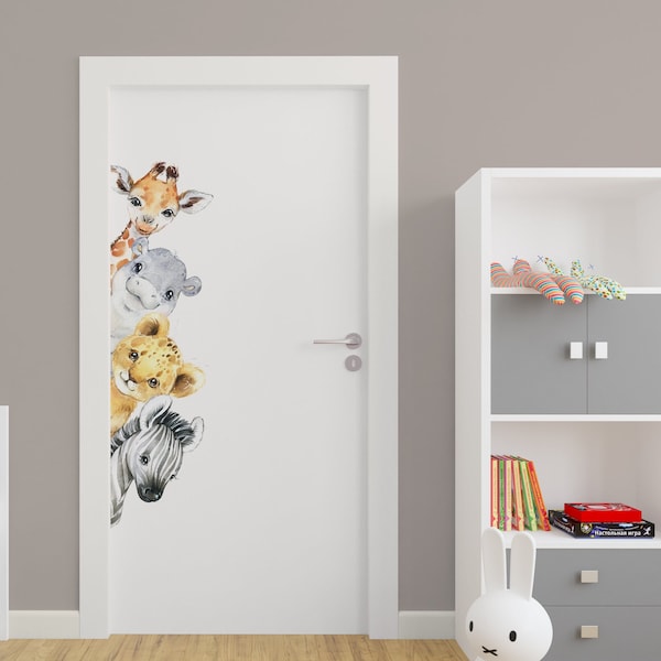 Safari Animals Door Sticker, Nursery Wall Decal, Woodland Animals Decals