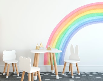 Aquarell Halber Regenbogen Wandtattoo, Kinderzimmer Wandsticker, Regenbogen Tapete, Bunter Regenbogen Wandaufkleber