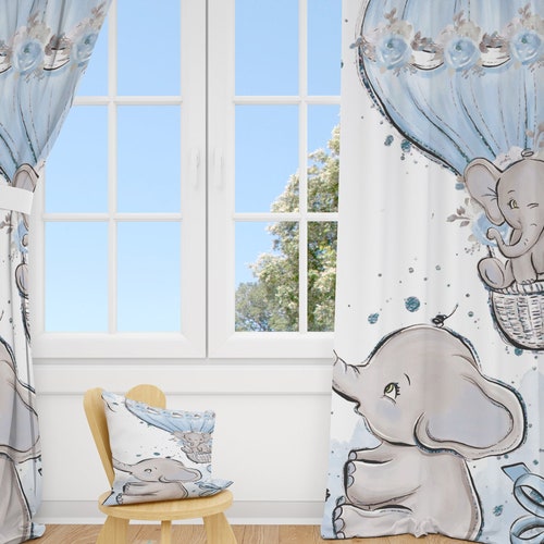 Cute Elephants Baby Boy Room Curtains Nursery Curtains Window Etsy