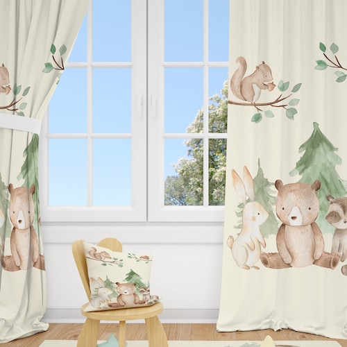 Woodland Animals Baby Boy Room Curtain Nursery Curtains Window Etsy