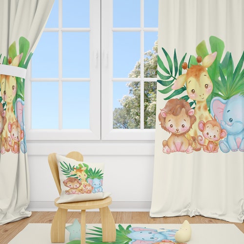 Cute Jungle Animals and Stars Baby Boy Room Curtains Nursery Etsy
