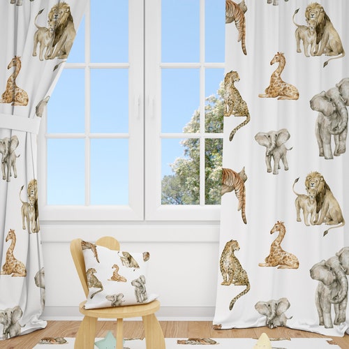 Wild Safari Animals Baby Boy Room Curtains Nursery Curtains Etsy