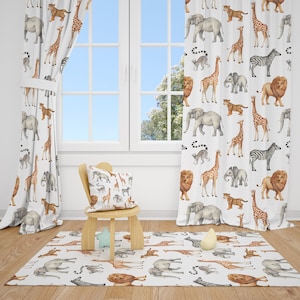 Wild Safari Animals Baby Boy Room Curtains Nursery Curtains Window Curtains