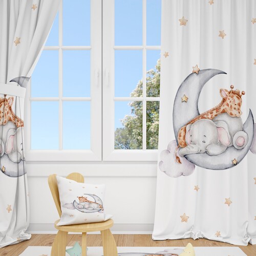 Elephant and Giraffe Baby Boy Room Curtain Nursery Curtains Etsy