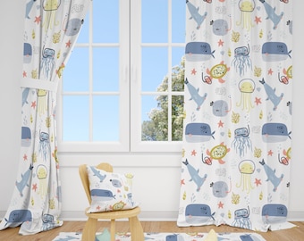 Ocean Animals Baby Boy Room Curtain Nursery Curtains Window Curtains