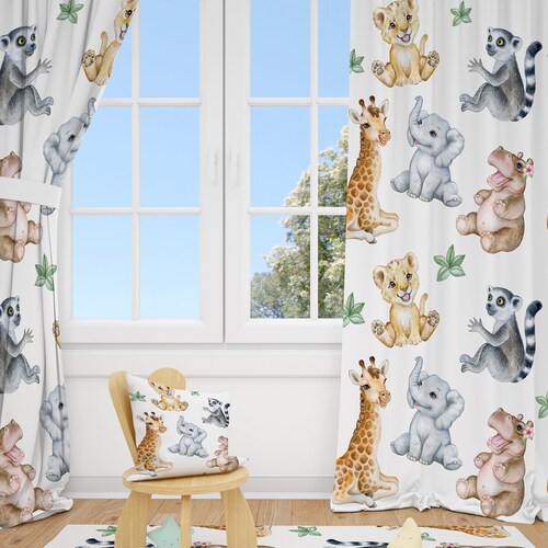 Baby Safari Animals Baby Boy Room Curtain Nursery Curtains Etsy UK
