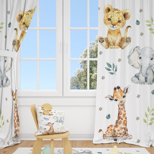 Baby Safari Animals Baby Boy Room Curtain Nursery Curtains Etsy