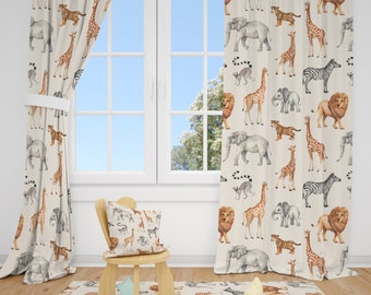 Wild Safari Animals Baby Boy Room Curtains Nursery Curtains Window Curtains