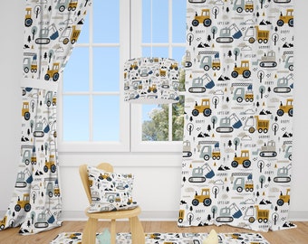 Construction Vehicles Baby Boy Room Curtain Nursery Curtains Window Curtains