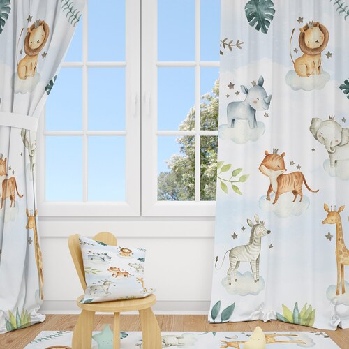 Safari Animals Baby Boy Room Curtain Nursery Curtains Window Etsy