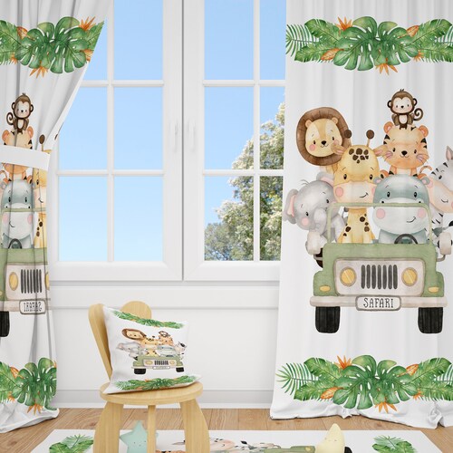 Cute Jungle Animals and Stars Baby Boy Room Curtains Nursery Etsy