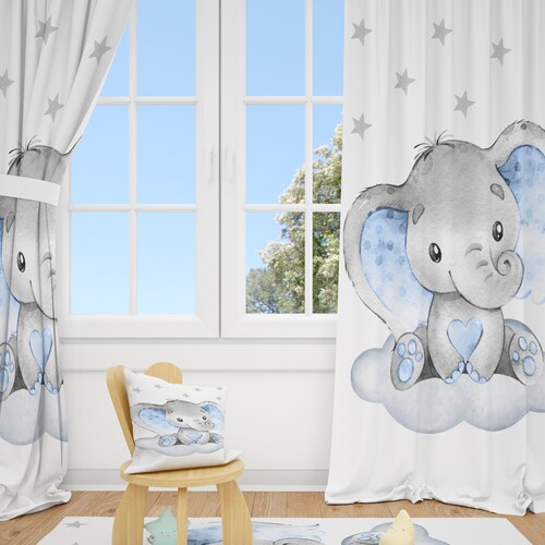 Elephant and Stars Baby Boy Room Curtains Nursery Curtains Etsy