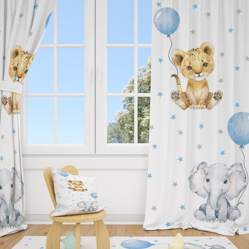 Elephant and Moon Baby Boy Room Curtains Nursery Curtains Etsy
