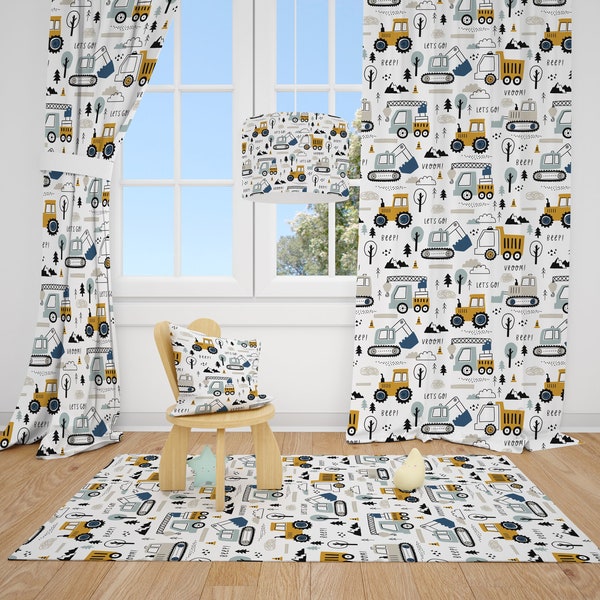 Construction Vehicles Baby Boy Room Curtain Nursery Curtains Window Curtains