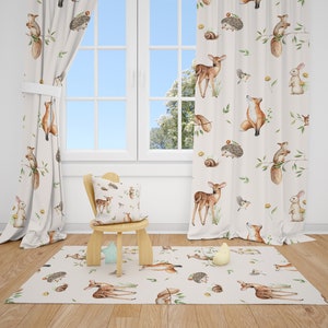 Watercolor Forest Animals Baby Boy Room Curtain Nursery Curtains Window Curtains