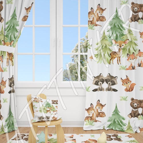 Woodland Animals Baby Boy Room Curtain Nursery Curtains Window Etsy