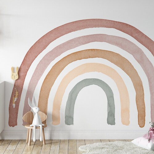 Watercolor Rainbow Decal Neutral Boho Rainbow Nursery Wall Etsy