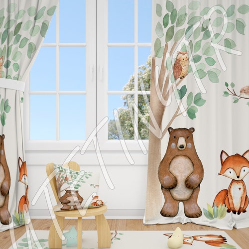 Woodland Animals Baby Boy Room Curtain Nursery Curtains Window Etsy