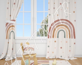 Boho Rainbow and Stars Baby Girl Room Curtain Nursery Curtains Window Curtains