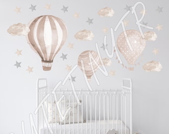 Mongolfiere Adesivi murali beige Decalcomania murale Nursery Decalcomanie acquerello