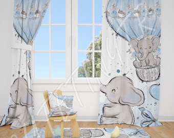 Cute Elephants Baby Boy Room Curtains Nursery Curtains Window Curtains