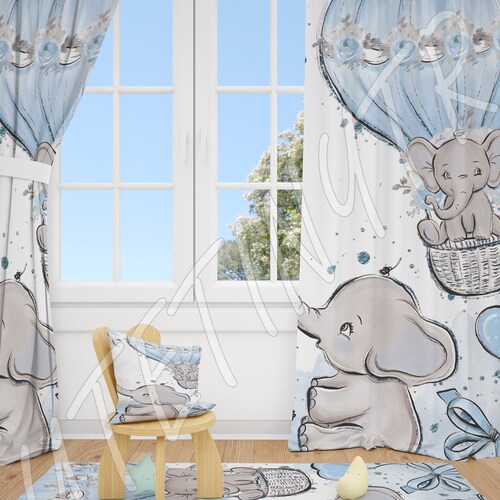Cute Elephants Baby Boy Room Curtains Nursery Curtains Window Etsy