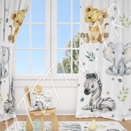 Cute Safari Animals Baby Boy Room Curtain Nursery Curtains - Etsy