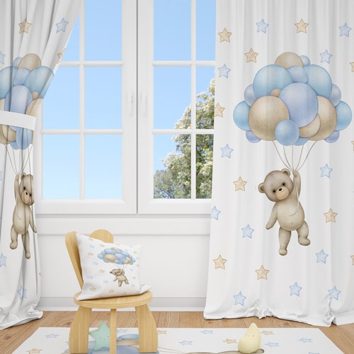 Watercolor Balloons and Animals Baby Boy Room Curtains Nursery Etsy