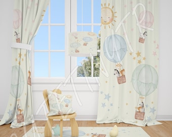 Rideaux pour chambre de bébé garçon, montgolfières et animaux, rideaux pour chambre de bébé, rideaux de fenêtre